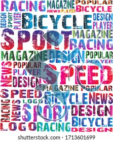 Popular sport magazine. Bicycle logo design. Colorful of the letters. Racing, Icon, Background, Silhouette. Vector illustration.