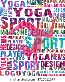 Popular sport magazine. Yoga logo design. Colorful of the letters. Ballerina, dance, Icon, Background, Silhouette. Vector illustration.