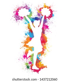 Popular sports, Cheerleader, Dancing colorful girl splash paint on white background, Logo, Icon, Symbol, Silhouette, Vector illustration.