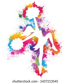 Popular sports, Cheerleader, Dancing colorful girl splash paint on white background, Exercise, Logo, Icon, Symbol, Silhouette, Vector illustration.