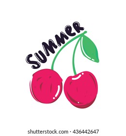 Popular summer berry poster. Cherry vector logo design template. fruit food icon