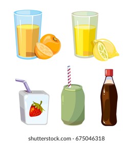 Popular summer drinks cartoon style on white backdrop. Vector illustration