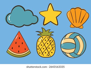 Popular Summer Time Iconic Stuffs Hand Drawn Illustration