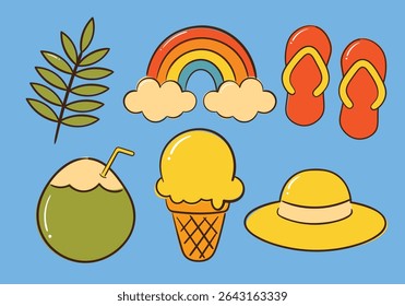 Popular Summer Time Iconic Stuffs Hand Drawn Illustration