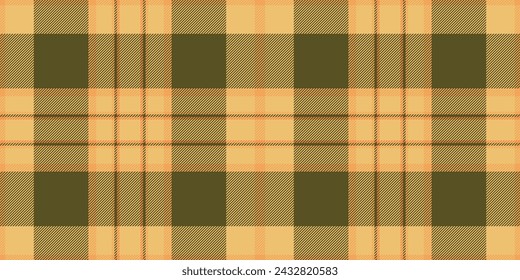 Popular tartan texture vector, rough textile seamless check. Handkerchief plaid fabric pattern background in amber and yellow color.