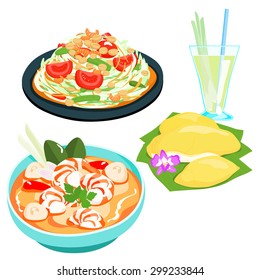 popular Thai food papaya salad set vector illustration