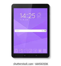 Popular top model of modern tablet. Technological template with blue display. Vector illustration