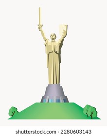 Popular tourist architectural object of Kyiv (Ukraine): Mother of the Motherland. Vector illustration