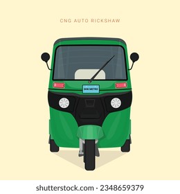 Popular transport CNG Auto Rickshaw, Indian Auto Rickshaw frontal, Vector Illustration.