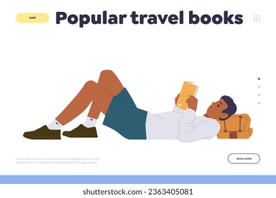 Popular travel books for reading landing page design template for online library archive service