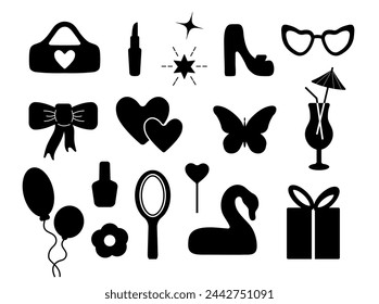 Popular, trend collection icons. heart, daisy, shoe, butterfly, star. logo, sticker, isolated elements on a white background. for print, banner, postcard. art vector illustration.