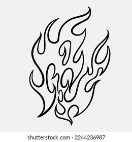 Popular and trending black and white vector fire ornament objects 2023 for tshirts, long sleeves, hoodies, parkas, streetwear, apparel and pajamas. Hand drawing of cool vector fire.
