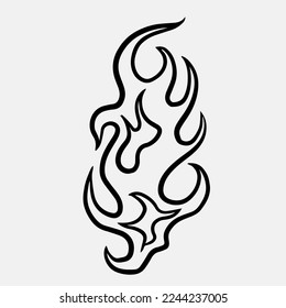 Popular and trending black and white vector fire ornament objects 2023 for tshirts, long sleeves, hoodies, parkas, streetwear, apparel and pajamas. Hand drawing of cool vector fire.