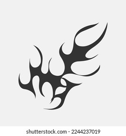 Popular and trending black and white vector fire ornament objects 2023 for tshirts, long sleeves, hoodies, parkas, streetwear, apparel and pajamas. Hand drawing of cool vector fire.