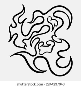 Popular and trending black and white vector fire ornament objects 2023 for tshirts, long sleeves, hoodies, parkas, streetwear, apparel and pajamas. Hand drawing of cool vector fire.