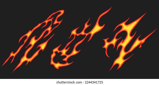 Popular and trending vector fire ornament objects 2023 for tshirts, long sleeves, hoodies, parkas, streetwear, apparel and pajamas. Hand drawing of cool vector fire.