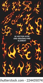 Popular vector set of fire fire ornament objects 2023 for tshirts, long sleeves, hoodies, parkas, streetwear, apparel and pajamas. Hand drawing of cool vector fire.