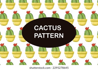 Popular watercolor pattern with cactus isolated on white background