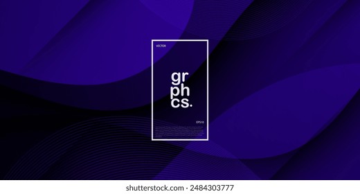 Popular wave dark blue abstract background with shadow and wavy lines. Dark black blue gradient color on background. Eps10 vector