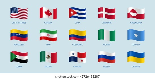 Bandeiras onduladas populares. Política externa dos EUA.