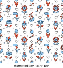 Popular wedding flowers icons square seamless pattern. For store sales decoration. Thin line art flat objects texture illustration.