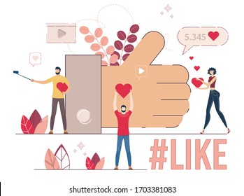 Popularity Among Online Users, Successful Marketing in Social Network, Internet Audience Positive Feedback Concept. Blogger Follower, Subscriber Liking Sharing Content Trendy Flat Vector Illustration