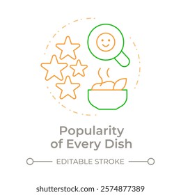 Popularity of every dish duo tone concept icon. Analyzing restaurant sales data. Menu engineering. Round two color outline illustration. Abstract vector design. Easy to use in promotional material