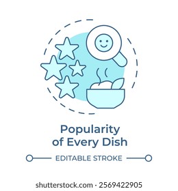 Popularity of every dish soft blue concept icon. Analyzing restaurant sales data. Menu engineering. Round shape line illustration. Abstract idea. Graphic design. Easy to use in promotional material