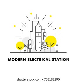 Popularity modern layouts global industry in new flat line style with  electrical systems' development. Infographics strategy program. Pictogram for design.