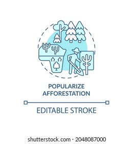 Popularize afforestation concept icon. Common initiative abstract idea thin line illustration. Reduce carbon footprint. Protecting wild animals. Vector isolated outline color drawing. Editable stroke