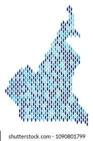 Population African Cameroon map. Demography vector pattern of African Cameroon map designed of man items. Abstract social plan of nation mass cartography. Demographic map in blue color shades.