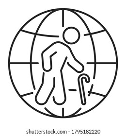 Population ageing black line icon. Eco problems. Isolated vector element. Outline pictogram for web page, mobile app, promo