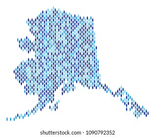Population Alaska map. Demography vector abstraction of Alaska map composed of crowd items. Abstract social representation of national community cartography. Demographic map in blue color tints.