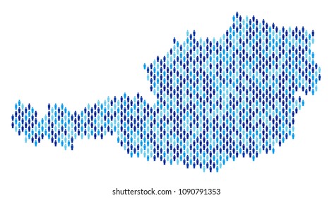 Population Austria map. Demography vector concept of Austria map designed of human items. Abstract social representation of national community cartography. Demographic map in blue color shades.