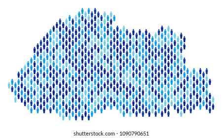 Population Bhutan map. Demography vector composition of Bhutan map organized of human elements. Abstract social plan of national audience cartography. Demographic map in blue color variations.