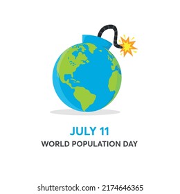 Population Bom, World Population Day, Vector illustration of World Population Day Concept, 11July. Overcrowded, overloaded, explosion of world population and starvation.