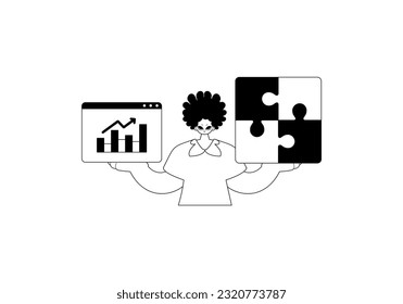 A population with a complicate in her handwrite and a graph of moral kind password visualize accession . sum dark and ashen call mistreat linage artwork. Trendy style, Vector Illustration