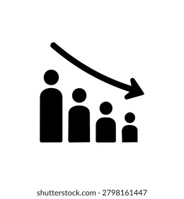 Population Decline Icon vector icon isolated silhouette illustration suitable for branding, signage, education, presentation and creative design projects.