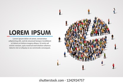 Population demographics report, pie chart composed of people. Vector illustration