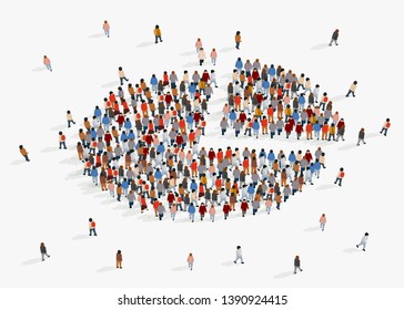 Population demographics report, pie chart composed of people. Vector illustration