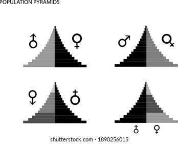 Population And Demography, Illustration Of Detail Of Population Pyramids Chart Or Age Structure Graph Isolated On White Background.
