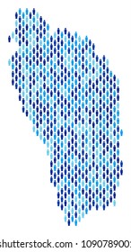Population Dominica Island map. Demography vector pattern of Dominica Island map created of human items. Abstract social scheme of national mass cartography. Demographic map in blue color tinges.