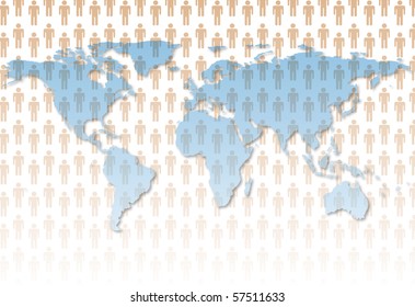 The population of Earth as symbol people on the continents of a world map