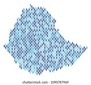 Population Ethiopia map. Demography vector mosaic of Ethiopia map created of people elements. Abstract social scheme of national audience cartography. Demographic map in blue color tinges.