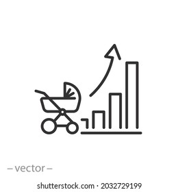 Population Growth And Birth Rate Icon, Increase Social Development, Global Demography Rise, People Evolution Chart, Thin Line Symbol On White Background - Editable Stroke Vector Eps10