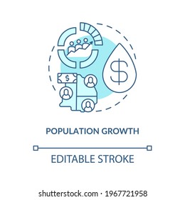 Population growth concept icon. Oil price idea thin line illustration. Increasing in fuel endowment. Fertility, mortality and immigration. Vector isolated outline RGB color drawing. Editable stroke