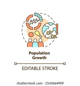 Population growth concept icon. Overpopulation. Risks to food security abstract idea thin line illustration. Isolated outline drawing. Editable stroke. Arial, Myriad Pro-Bold fonts used