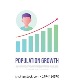 Population growth gradient icon. Graph of growth with arrow and human. Social problem, demography. Vector illustration.