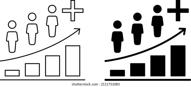 Population growth icon, increase social development, global demography, people evolution chart, thin line symbol on white background - editable vector eps 10