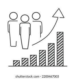 Population Growth Icon, Increase Social Development, Global Demography, People Evolution Chart, Thin Line Symbol On White Background - Editable Stroke Vector Eps10